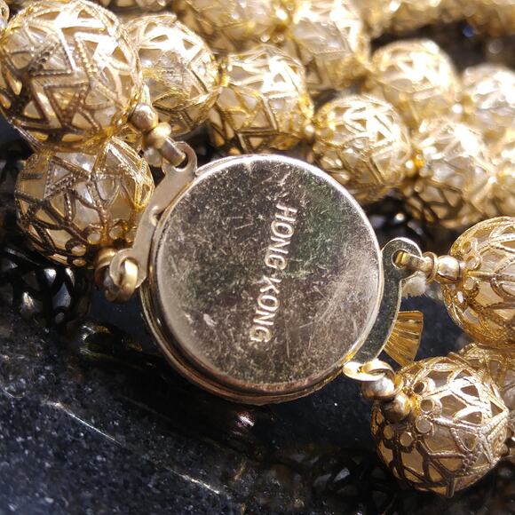 Hong Kong Filigree Bead Necklace – Vintage 1950s Double Strand - Picture 7 of 10